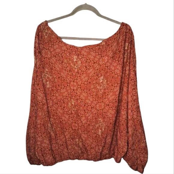 143 Story by Line Up Rust Red Off Shoulder Batwing Floral Top Plus Size 3X - Picture 2 of 7